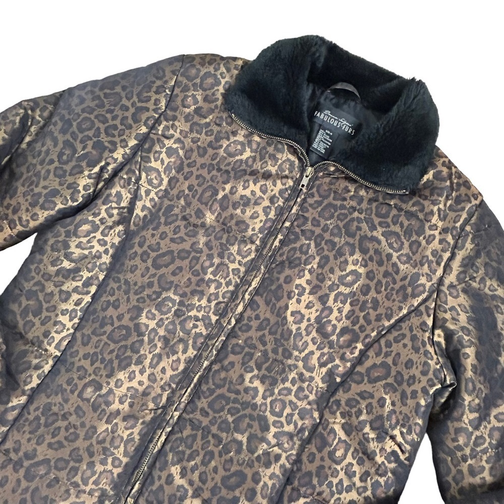 Donna Salyers Fabulous Furs Leopard print Faux Fur Collar Puffer Jacket - Picture 4 of 13